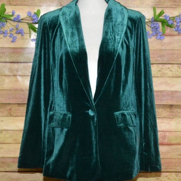 Cato Womens Holiday Green Velvet One Button Blazer Size S Pockets Christmas - Picture 1 of 10